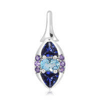 CHRISHA_จี้เงินแท้ 925 SILVER PENDANT WITH BLUE TOPAZ AND AMETHYST AND IOLITE  ที่ส่องประกายแวววาว และ เคลือบด้วยทองคำขาว