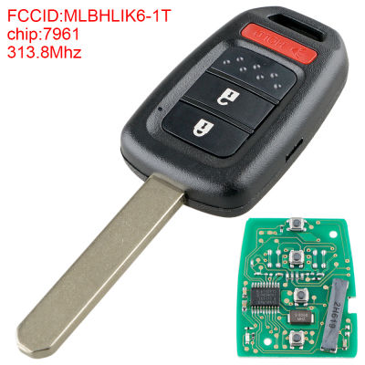 313.8เมกะเฮิร์ตซ์2 + 1ปุ่มเปลี่ยน Key Entry Fob Uncut รถ Remote Key พร้อมชิป PCF7961 MLBHLIK6-1T Fit สำหรับ Honda CR-V 2013 2014 2015