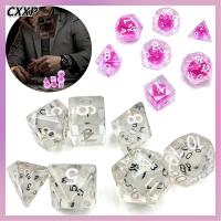 CXXP 7Pcs/set 7-Die Table Game ลูกเต๋า DND D4 D6 D8 D10 D12 D20 โปร่งใสส่องสว่าง ลูกเต๋าเกม หลายเหลี่ยมเพชรพลอย อะคริลิค ลูกเต๋าหลายด้าน TRPG DND