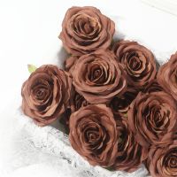 5pcs Artificial Rose Flowers Heads 8cm High Quality Roses Head Coffee Roses Head For Home Wedding Decor Faux Flowers Accessories