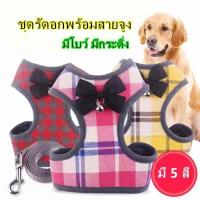 HOME PET C3 ชุดรัดอกพร้อมสายจูง มีโบว์ มีกระดิ่ง สำหรับน้องหมา สายจูงแมว สายจูงรัดอก เสื้อสายจูง LIFU