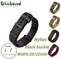 Qinband สายผ้านาฬิกาอเนกประสงค์สายรัดข้อมือไนลอนแบบนิ่มสำหรับผู้ชายอุปกรณ์ทดแทนสายรัดข้อมือสีดำ20มม. 22มม.