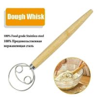 Kitchenware Stainless Steel Danish Dough Stirrer 13 Oak Handle Stainless Steel Coil Whisk Flour Beater Flour Mixer