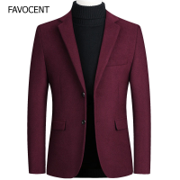 FAVOCENT สูทผู้ชายชายหนึ่งชิ้น Blazer Top ผสมผ้าขนสัตว์ชุดลำลองเสื้อทึบปุ่มสองปุ่ม