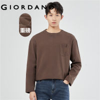 GIORDANO Men T-Shirts Stylish Pocket 100% Cotton Comfort Tee Crewneck Long Sleeve Simple Basic Fashion Casual Tshirts 18023619