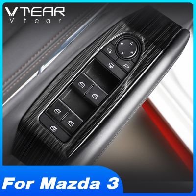 Vtear สำหรับ Mazda 3 2022-2019อุปกรณ์เสริมสวิตช์หน้าต่างรถอุปกรณ์ติดตั้งตรงพนักพิงเขนด้านในรถปรับได้ชิ้นส่วนตกแต่งส่วนครอบแผงแถบสติกเกอร์ติดรถรถ