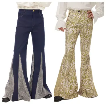 Mens Hippie Flare Pants Vintage 60s 70s Bell Bottom Disco Pants Slim Fit  Bootcut Trousers Classic Nightclub Pants