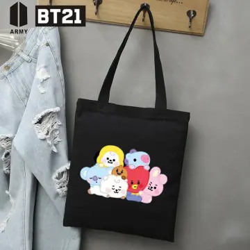 BTS BT.21 Canvas bag Army Korean K-pop Fashion Cute Cartoon Printed Tote  Bag Side Backpack Various
