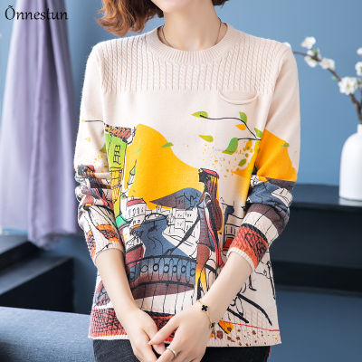 Print Womens Sweaters Autumn Korean Fashion Women Clothing Pullover Long Sleeve Top Pull Femme Soft Sweater Women
