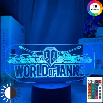 โคมไฟ3d Led เปลี่ยนสีไฟกลางคืนเซ็นเซอร์สัมผัสสำหรับเด็กตกแต่งห้องนอนเด็ก World Of Tanks ไอเดียรางวัลเกมไฟกลางคืนโคมไฟโต๊ะ Usb