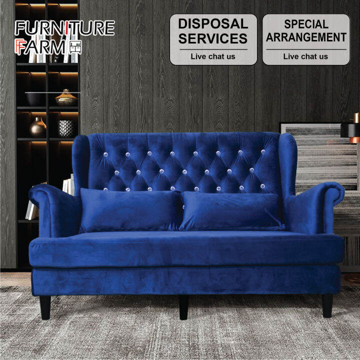 FF Diamond Design Velvet Fabric High Back Wing Chair Lazada