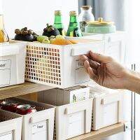 [BONBON Home Storage] ตะกร้าพลาสติกทรงสี่เหลี่ยมกล่องเก็บของห้องน้ำอุปกรณ์ครัวชั้นวางจัดระเบียบพร้อมกล่องใส่ป้าย