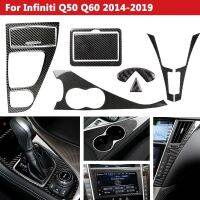 สติ๊กเกอร์ตกแต่งตกแต่งภายในรถคาร์บอนไฟเบอร์สำหรับ Infiniti Q50 Q60 2013-2019,สติกเกอร์แต่งขอบเกียร์ควบคุมตรงกลาง