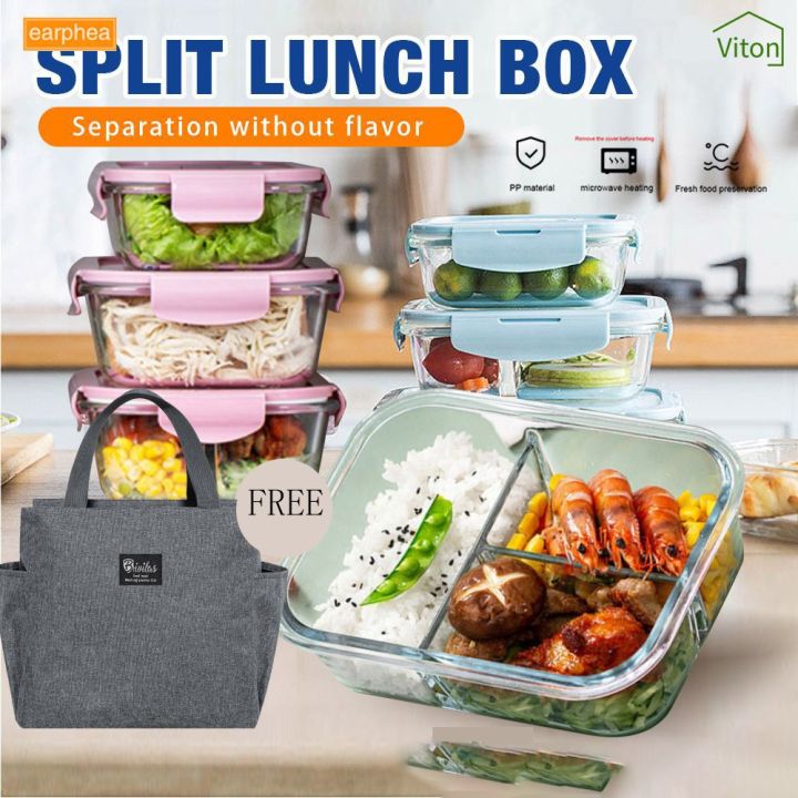 Local shipped】Zskiller Microwave Oven Lunch Box For kids/Adult Partition  Glass Bowl With Cover Refrigerator Fresh-Keeping Box Office Worker Thermal  Insulation Fruit Lunch Box With Cover