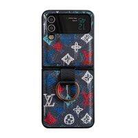 เคสโทรศัพท์ Samsung Galaxy Z Flip 5 5G พร้อมวงเล็บวงแหวน, Z Flip4 Flip3 Flip5 แฟชั่นหรูหรา Monogram Art Graffiti พรีเมี่ยมหนัง PU กรณีป้องกันลายนิ้วมือหล่น - 6 สี