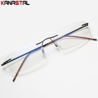 Men Anti Blue Light Blocking Reading Glasses Metal HD Lens Ultralight Frameless Eyewear Women Hyperopia Presbyopic Glasses 4.0