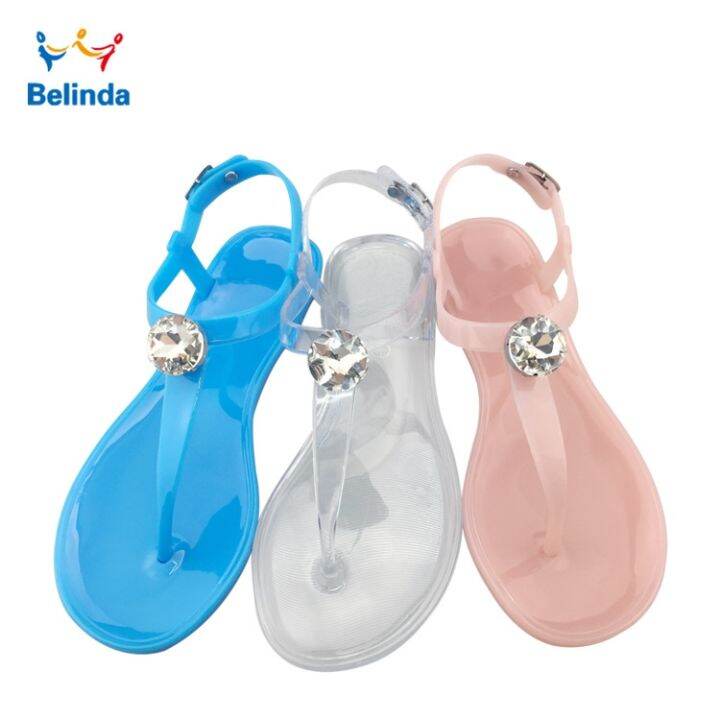 ขายดีที่สุด-ioztt2023-flat-bottom-sandals-fashion-rhinestone-clip-toe-footwear-large-size-flip-flops-ladies-jelly-shoes