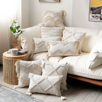 Boho Style Cushion Cover 45x45cm30x50cm Beige Pillow Cover Cotton Linen Tufted Tassles Pillow Case for Home decoration Sofa Bed