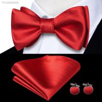 ☽○☏ Hi-Tie Red Blue Silk Mens Self Bow Tie Hanky Cufflinks Set Male Jacquard Floral Paisley Butterfly Knot Bowtie Wedding Business