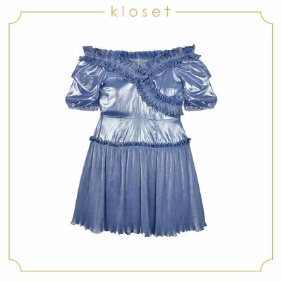 Kloset off shoulder dress with ruffle (AW19-D003)เสื้อผ้าผู้หญิง เสื้อผ้าแฟชั่น เดรสแฟชั่น เดรสปาดไหล่