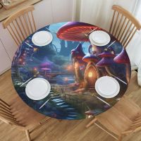 Home Of The Pixies - Magical Mushroom Village Round Table Cloth Wrinkle Resistant Halloween Decor Indoor/Outdoor