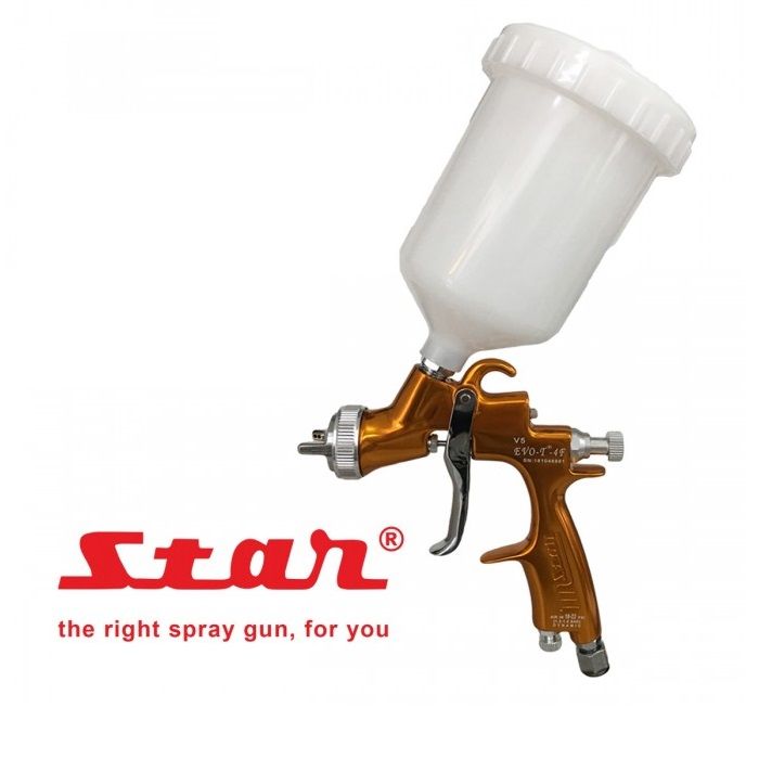 Star ปืนพ่นสีแบบถ้วยบน 1.3 มม สีทอง 600ml Star EVOT 4000 Gravity Spray Gun