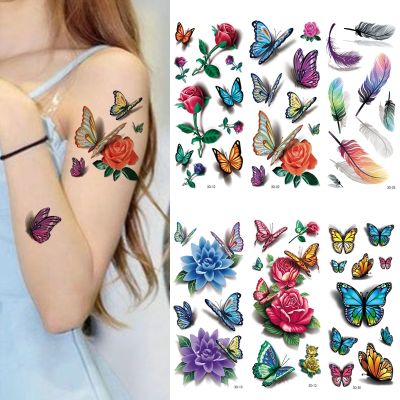 hot！【DT】✜✹❉  6 Piece Fake Temporary Tattoos Flash  Feather Arm Sleeve Sticker