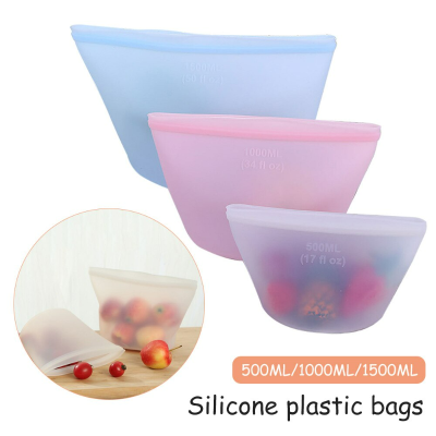 Food Storage Bag Reuseable Silicone Fresh-keeping Sealing Zip-lock Bags Practical Space-saving Refrigerator Food Organizer