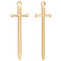 10Pcs 304 Stainless Steel Pendants Sword Charm Real 18K Gold Plated 45x13.5x2mm Hole: 1.8mm