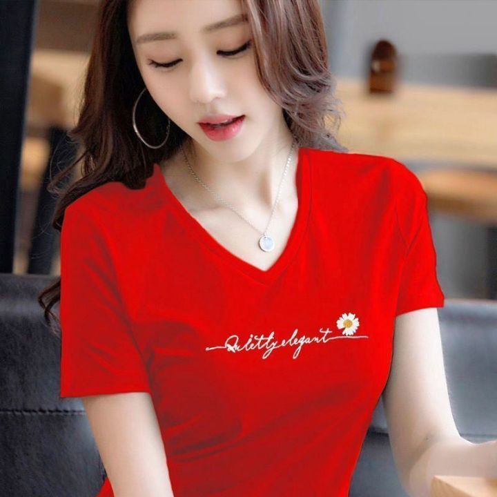 Short Sleeved T-Shirt Women'S Minimalist Printing 2023 New Summer V-Neck T- Shirt | Lazada