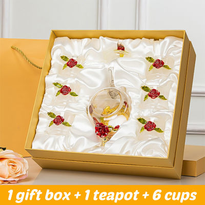 แก้วใส่ดอกไม้คริสตัลกุหลาบกาน้ำชาเคลือบแก้วหม้อชาทนความร้อนเกรดสูง