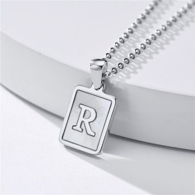 【CW】ZORCVENS Initials Pendant Letter Name Necklace For Women Men Gold Silver Color Square Shell Wedding Jewelry Gifts