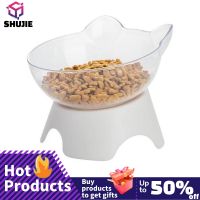 Pet Cat Bowl With Stand Non-Slip Water Food Feeder Transparent Inclined Cat Ear Shape Round Puppy Accessories 2022 New