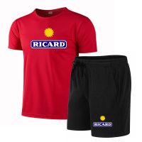 เซ็ตเสื้อยืดผู้ชายแขนสั้น2023ฤดูร้อนเซตกีฬาผู้ชายพิมพ์ลาย RICARD ชุดเสื้อยืดแขนสั้นแฟชั่นระบายอากาศได้สันทนาการ