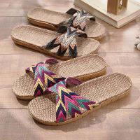 Linen slippers female summer indoor couple home antiskid home office bedroom flat bottom sandals male