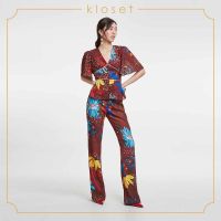 Kloset Design Printed Burn-out Trousers (RS20-P005) กางเกงผ้าพิมพ์ กางเกงขายาว กางเกงแฟชั่น