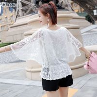 Super fairy large size spring and summer Western style lace top womens shirt new slimming small shirt Womens Western style Korean style bat shirt V729
