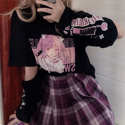 ► Streetwear E Anime Gothic Kawaii ClothesWith Arm Cover Top 2022 T Shirt
