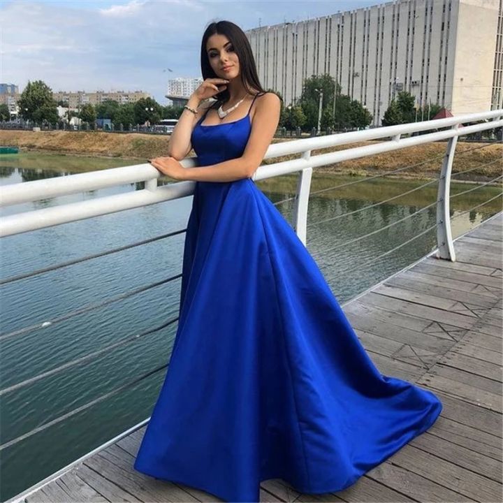 Royal Blue Prom Dresses Long 2023 Sexy Criss Cross Backless Evening Party Gowns For Women Cheap 