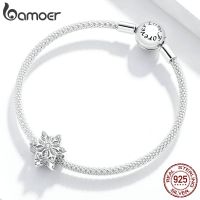 bamoer Shiny Snowflakes Metal Beads for Women Jewelry Making 925 Sterling Silver Charm fit Silver women DIY celet BSC368