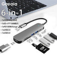 อะแดปเตอร์ฮับ 6 in 1 Type C HUB to HDMI-compatible USB 3.0 for Samsung Tab S6 Mac Mini M1 Surface Pro 7 Lenovo Yoga Asus Zenbook Dell XPS 13 iPad pro MacBook m1 iPad Air MacBook Pro 2022 iPad Pro 2020 Samsung S23 Huawei P60 Hub TypeC Hub 4K