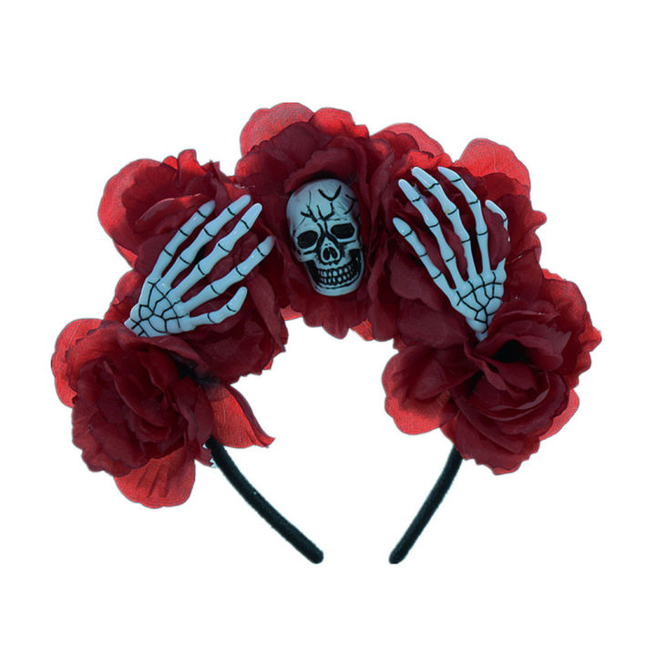 dark-flower-crown-sugar-skull-hairband-floral-skull-headpiece-gothic-rose-headband-day-of-the-dead-hair-accessories