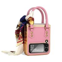 Galaxy Z Flip 4 3 5G Casing Luxury PU Leather Silk Scarf Shockproof Cover For Samsung Z Flip3 Flip4 Phone Case With Hand Strap