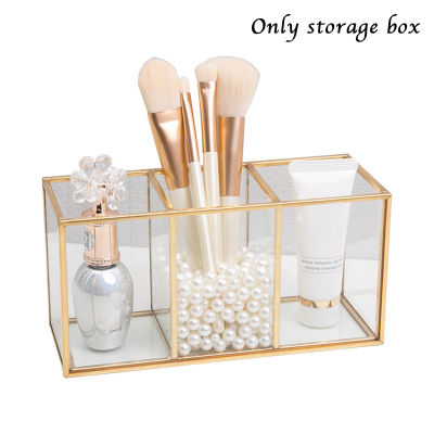 Grid Glass Storage Box Simple Luxury Modern Cosmetics Display Case Organizer for Stationery Pen Brush BOM666