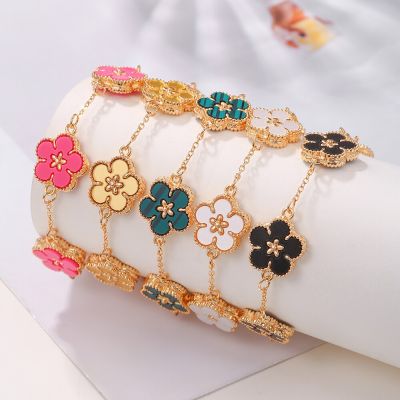 Fashion Summer Sweet Colorful Five Leaves Flower Bracelets For Girl Women Wedding Party Birthday Jewelry Gifts Headbands