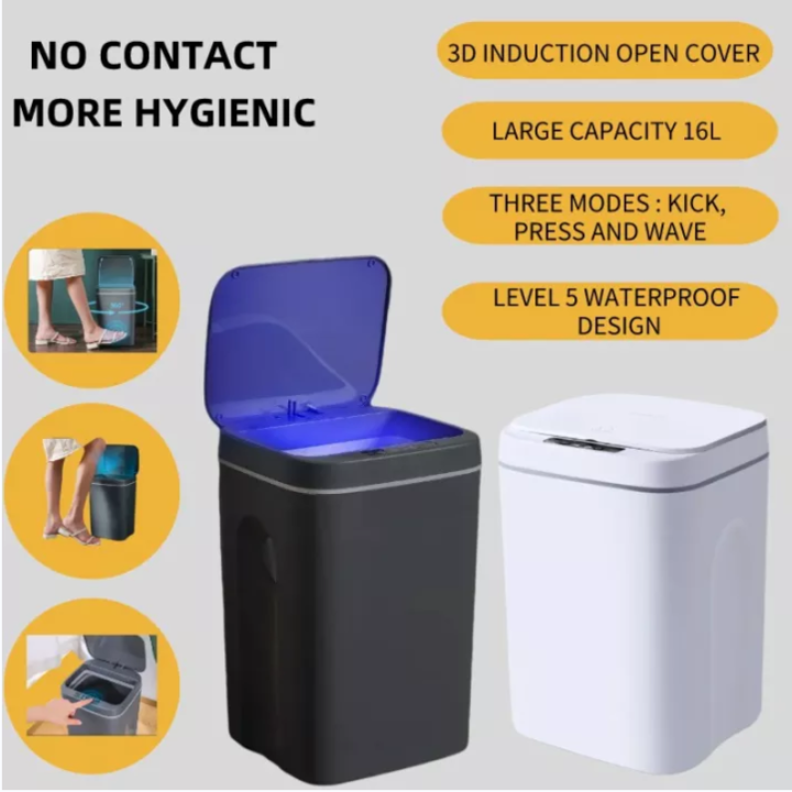 Trash Can Led Light Automatic Sensor Chargeable Garbage Bin With Lid