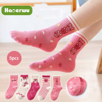 KAOS Kaki Anak Perempuan HAOERWU เด็กผู้หญิงถุงเท้าผ้าฝ้ายเด็กทรงกระบอกน่ารักหวาน (5ชิ้น)