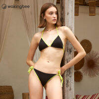 Wakingbee Seascape Set (Black) ชุดว่ายน้ำทูพีซ ผูกสายเอง ผ้ามีลายในตัว ผ้ากันยูวี แห้งไว มีฟองน้ำถอดได้