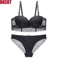 《Be love shop》DKERT Women Bra and Panty Set Half Cup Push Up Underwear Sets Sexy Lace Brief Transparent
