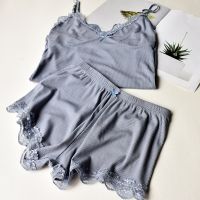 【jw】♤ﺴ۞  Piece Cotton Set for Top And Shorts Pajama Sets Spaghetti Sleepwear Elastic Woman